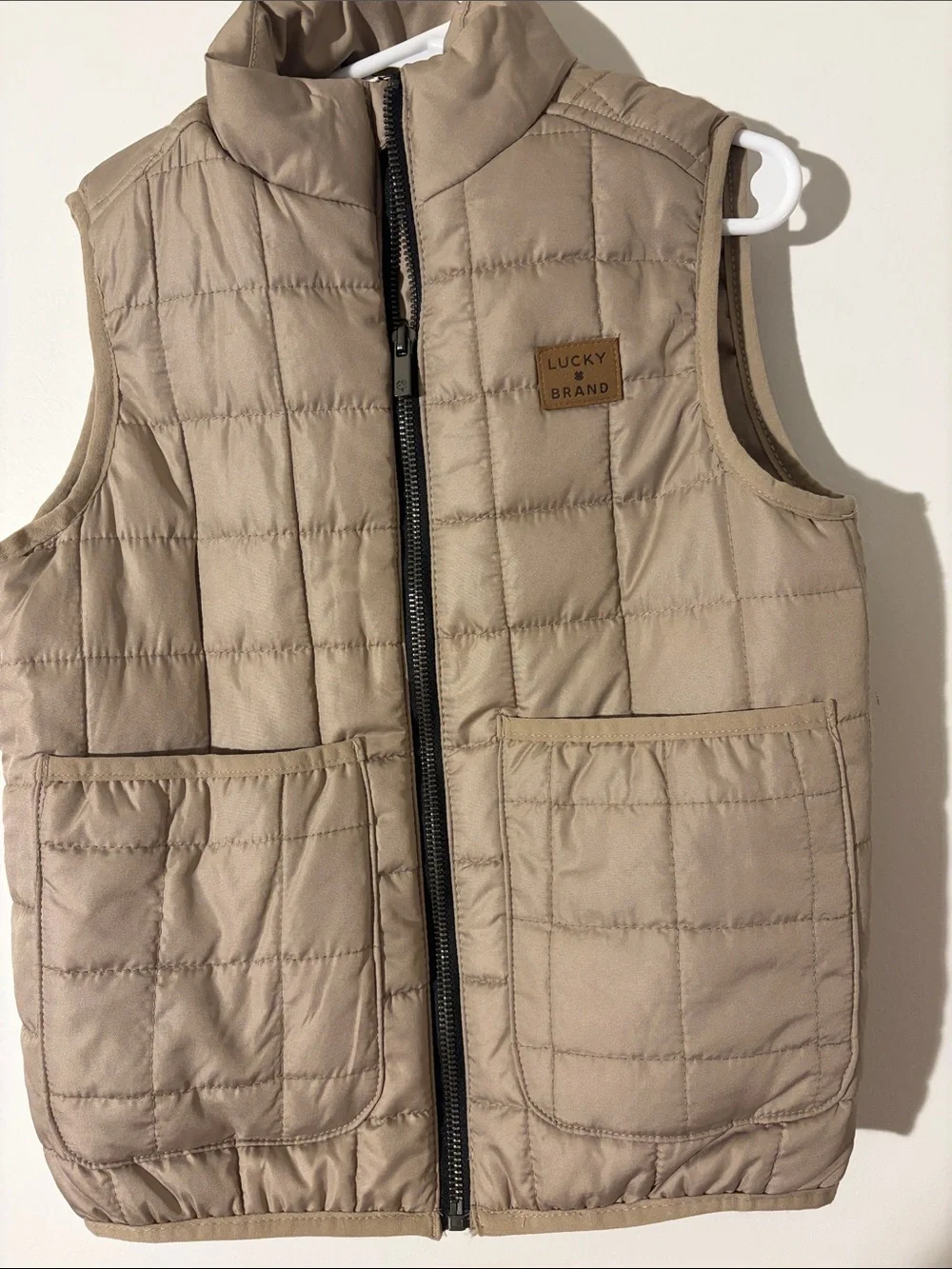Lucky Brand Quilted Puffer Vest in Beige Taupe